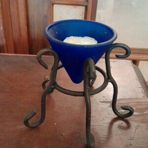 Frosted Blue Glass Tealight Candle Holder AND Bottle: Pier One
